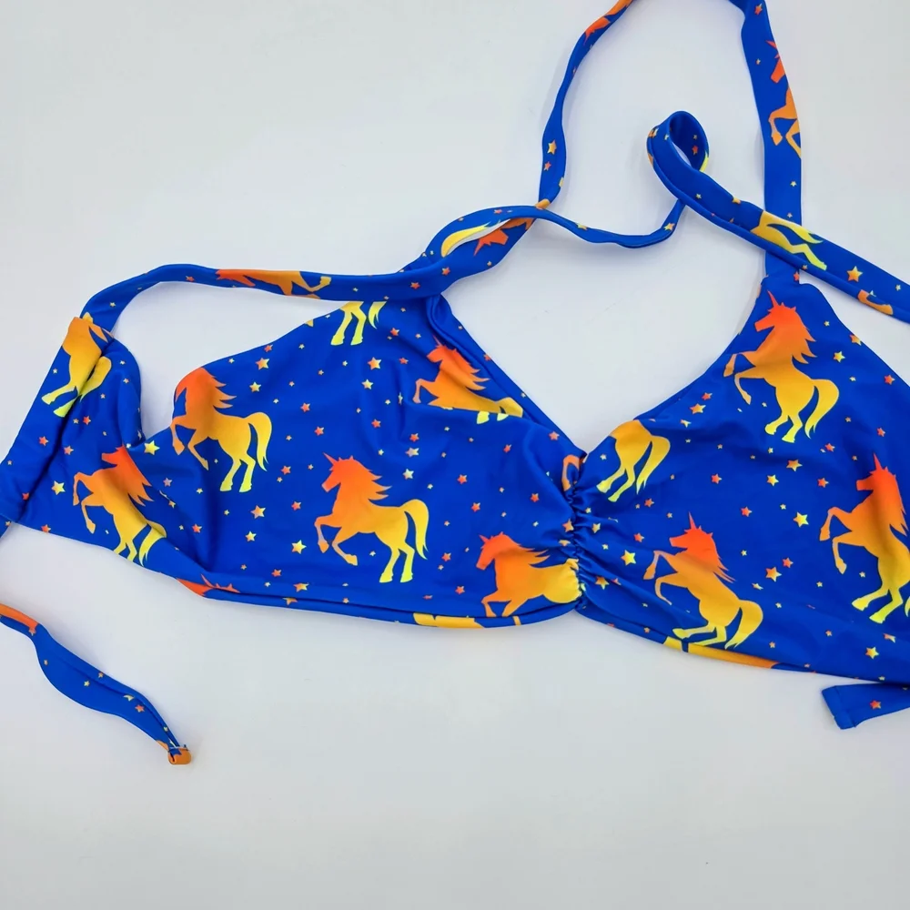 Fused Hawaii Bikini Top XL Blue‎ Unicorn Star Print Swimwear Adjustable NWT - Picture 7 of 8